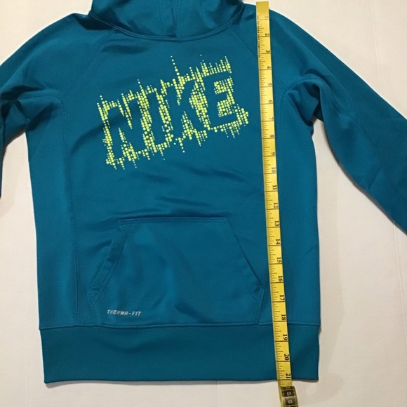 Nike Therma Fit Kids Pullover Hooded Teal/Neon - Picture 3 of 8